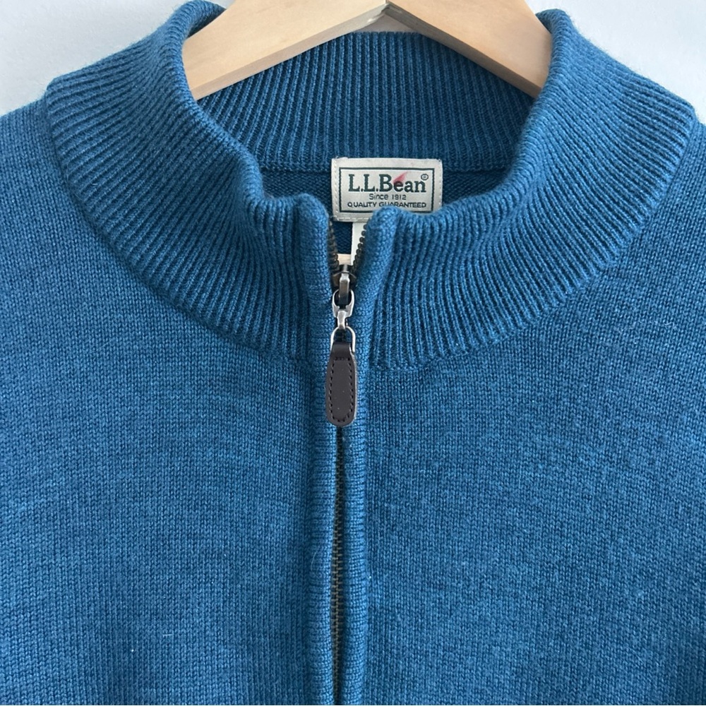 L.L. Bean Men's Teal Quarter Zip Sweater 100% Merino Wool - Picture 2 of 13